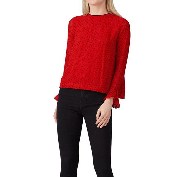 GANNI Red Satin Black Trim Top - Picture 2 of 4